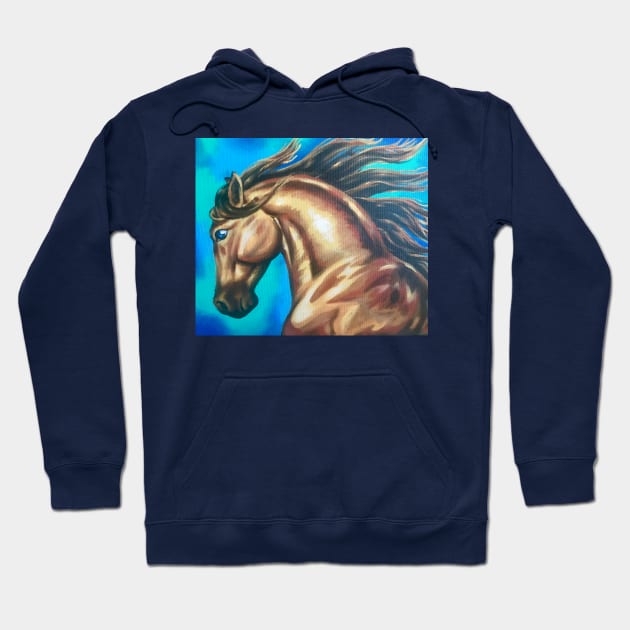 Wild Golden Horse Painting Hoodie by Lady Lilac